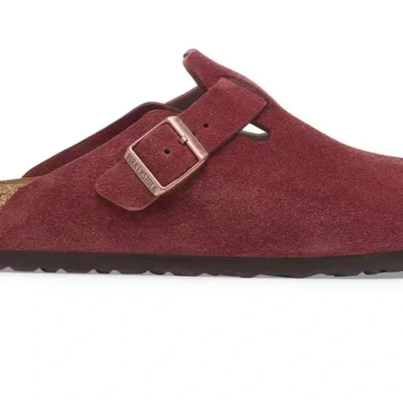 Birkenstock Suede Clogs in Burgundy - Picture 1 of 4